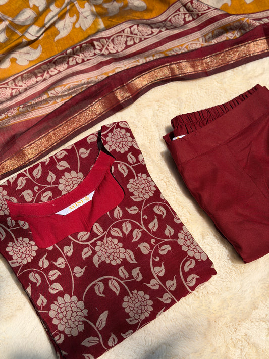 Red floral Chandari 3 pcs Set
