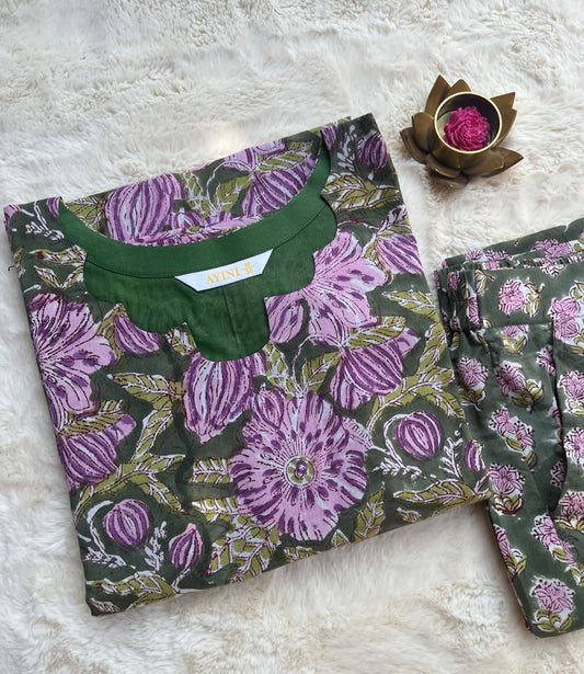 Green Hand block Print Co-ord sets