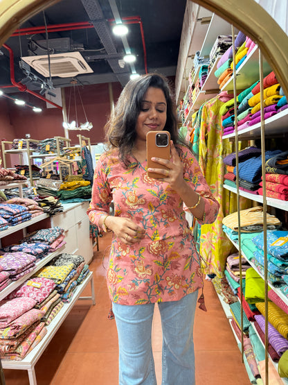 Peachy Floral Muse Short kurti