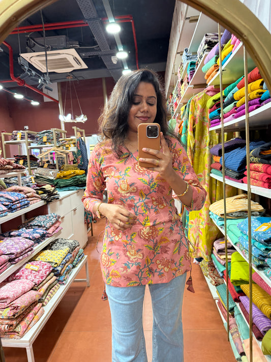 Peachy Floral Muse Short kurti