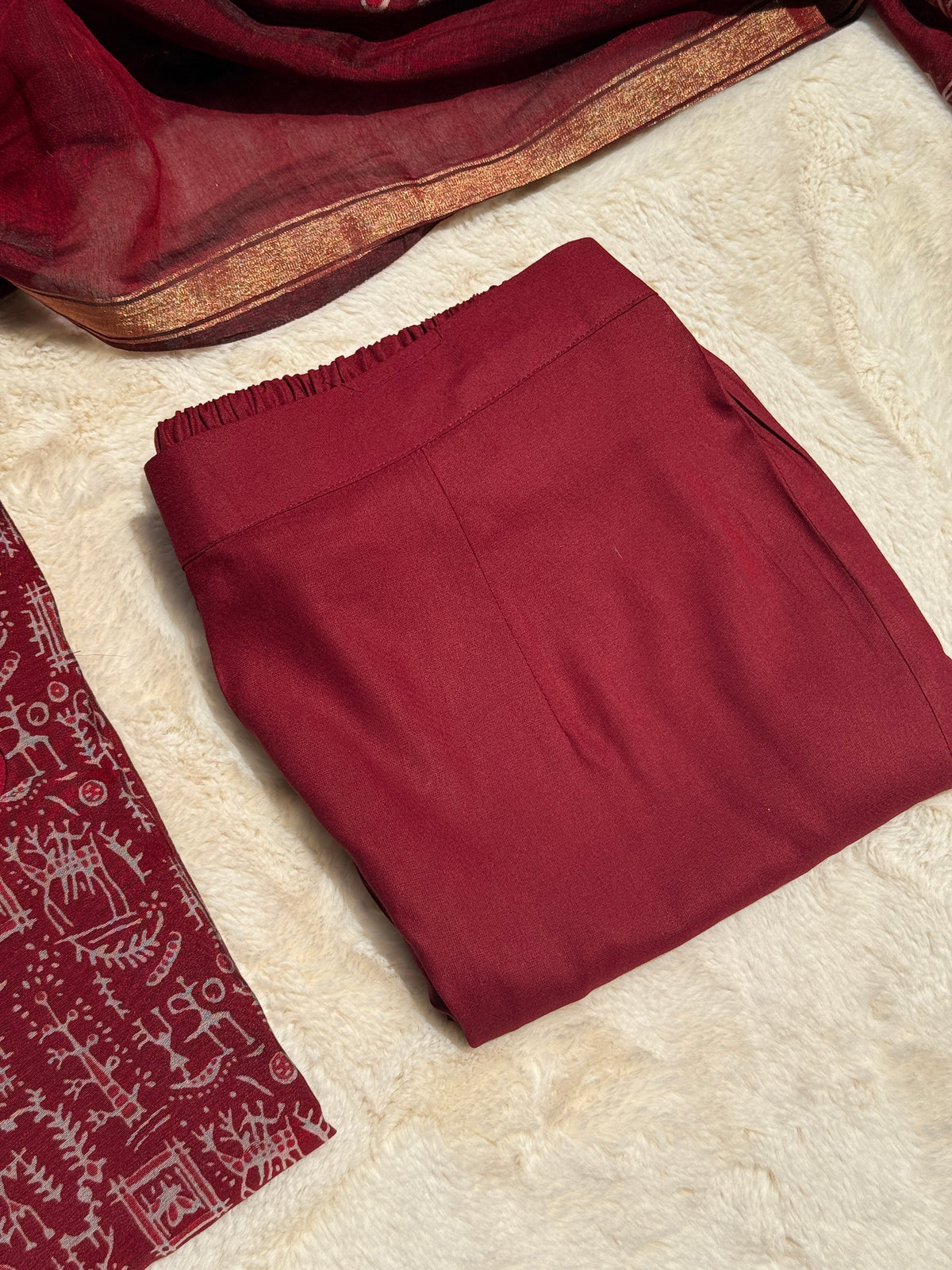 Maroon Folk Tales Chandari 3 pcs Set