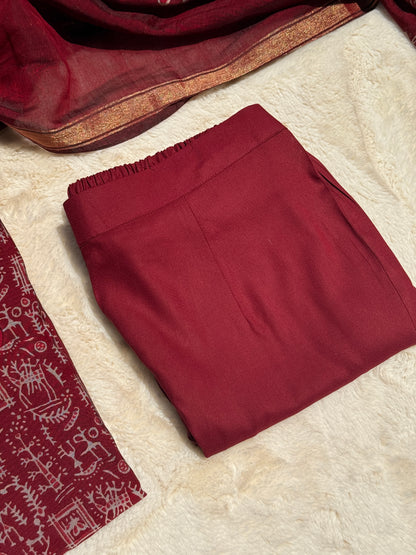 Maroon Folk Tales Chandari 3 pcs Set