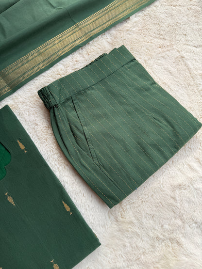 Handloom cotton Butta Green 3 pcs Set