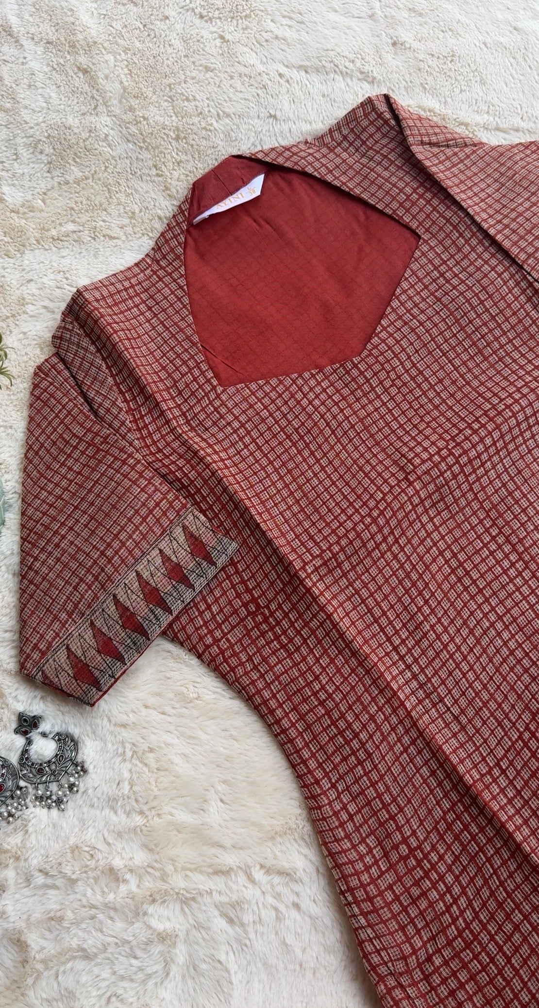 Rust Red checks kota 3 pcs Set