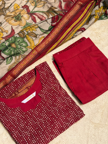 Red Polka Dots Chandari 3 pcs Set