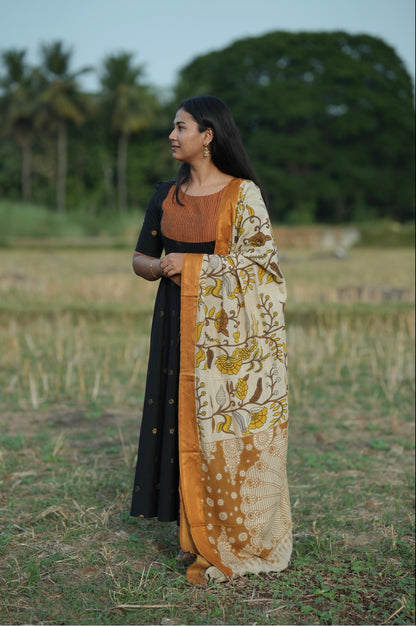 Midnight black Anarkali with Kalamkari dupatta