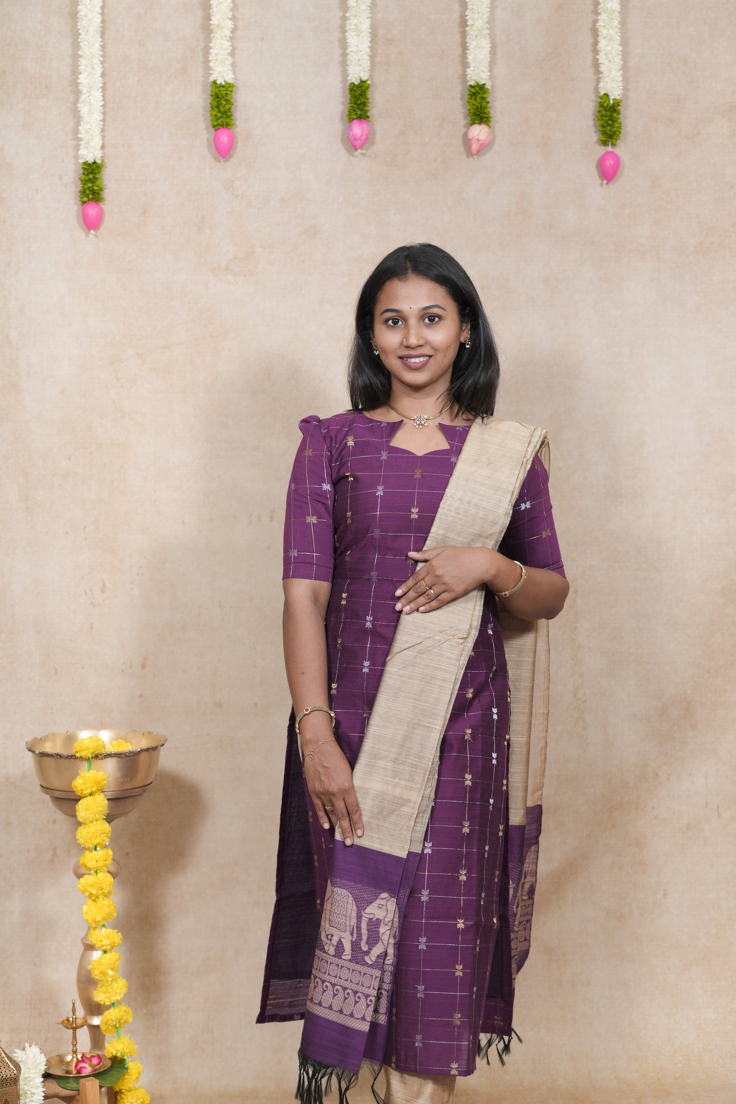 Ultra violet with checked pattern salwar sets
