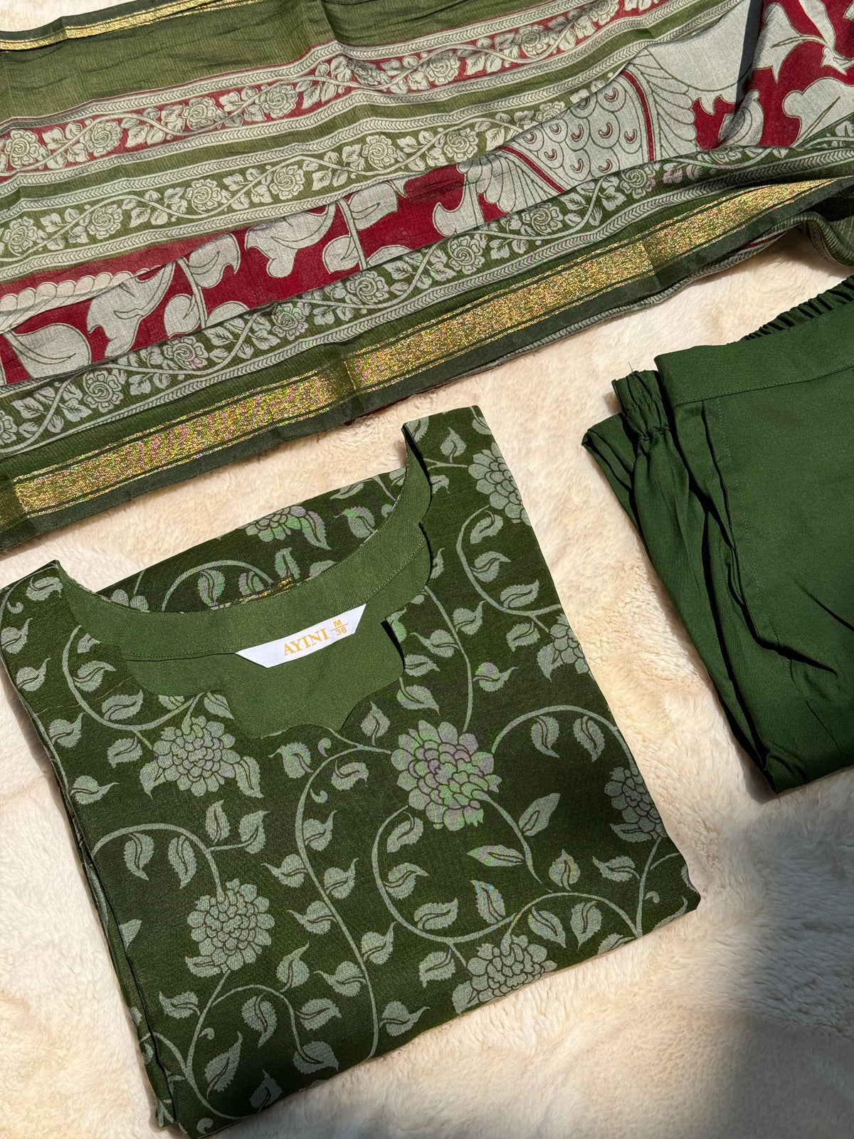 Green floral Chandari 3 pcs Set