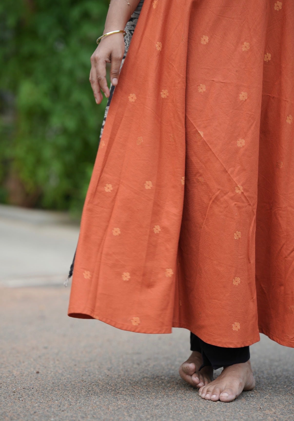 Terracotta Anarkali with black Kalamkari dupatta