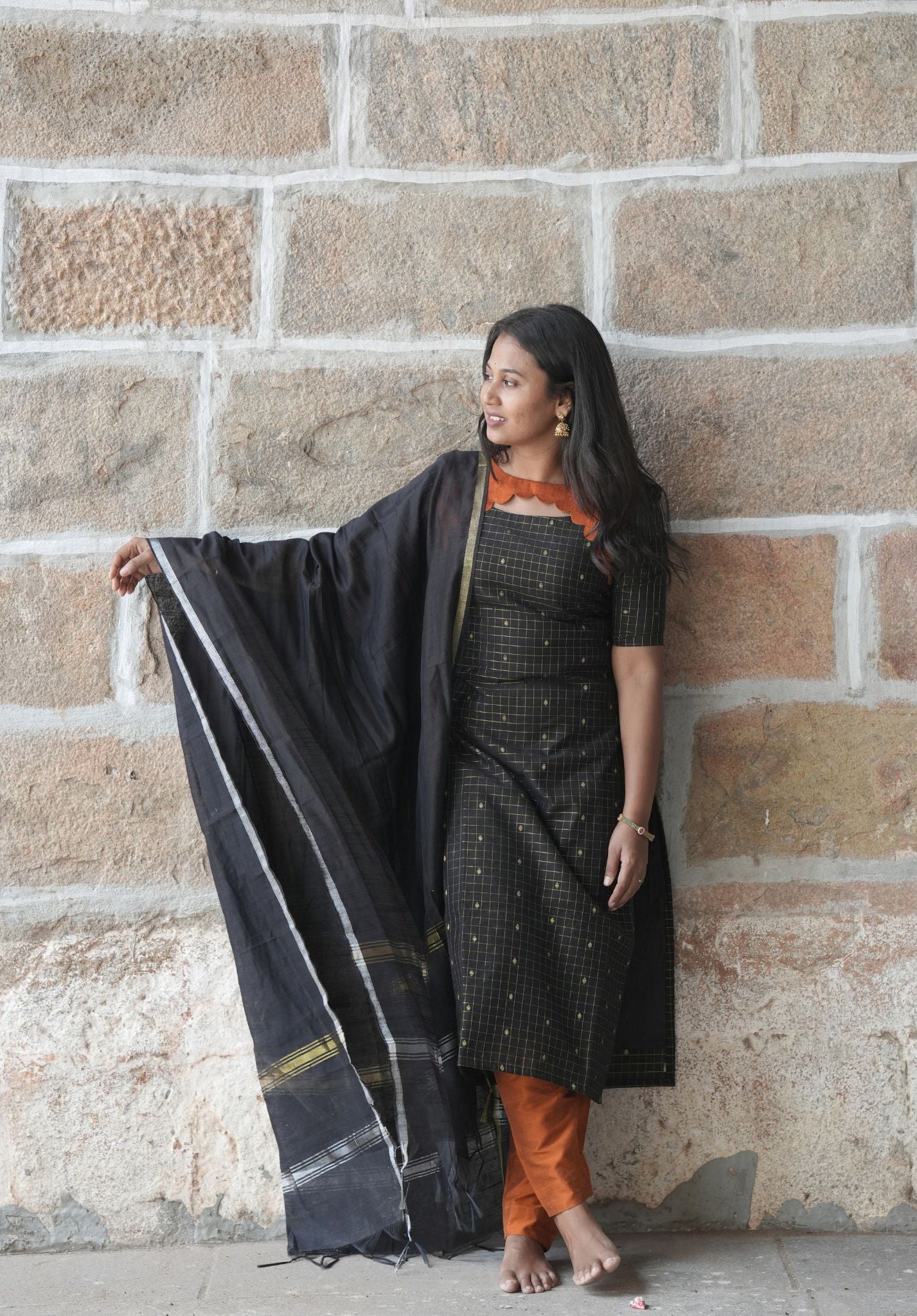 Black & Mustard with Scalloped pattern salwar sets