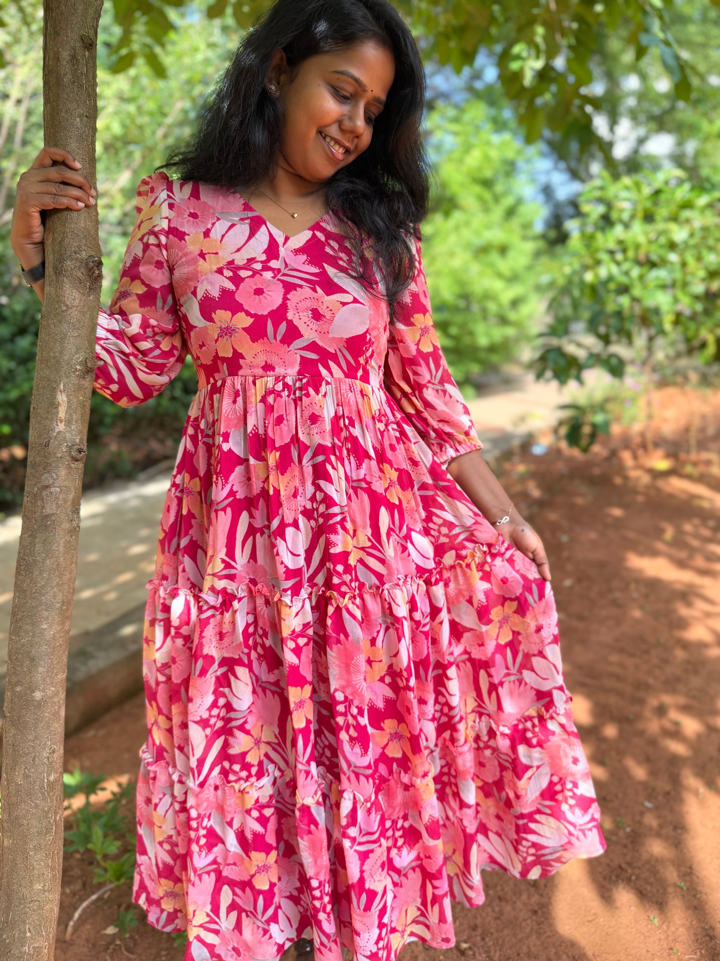 Pink floral Georgette Maxi
