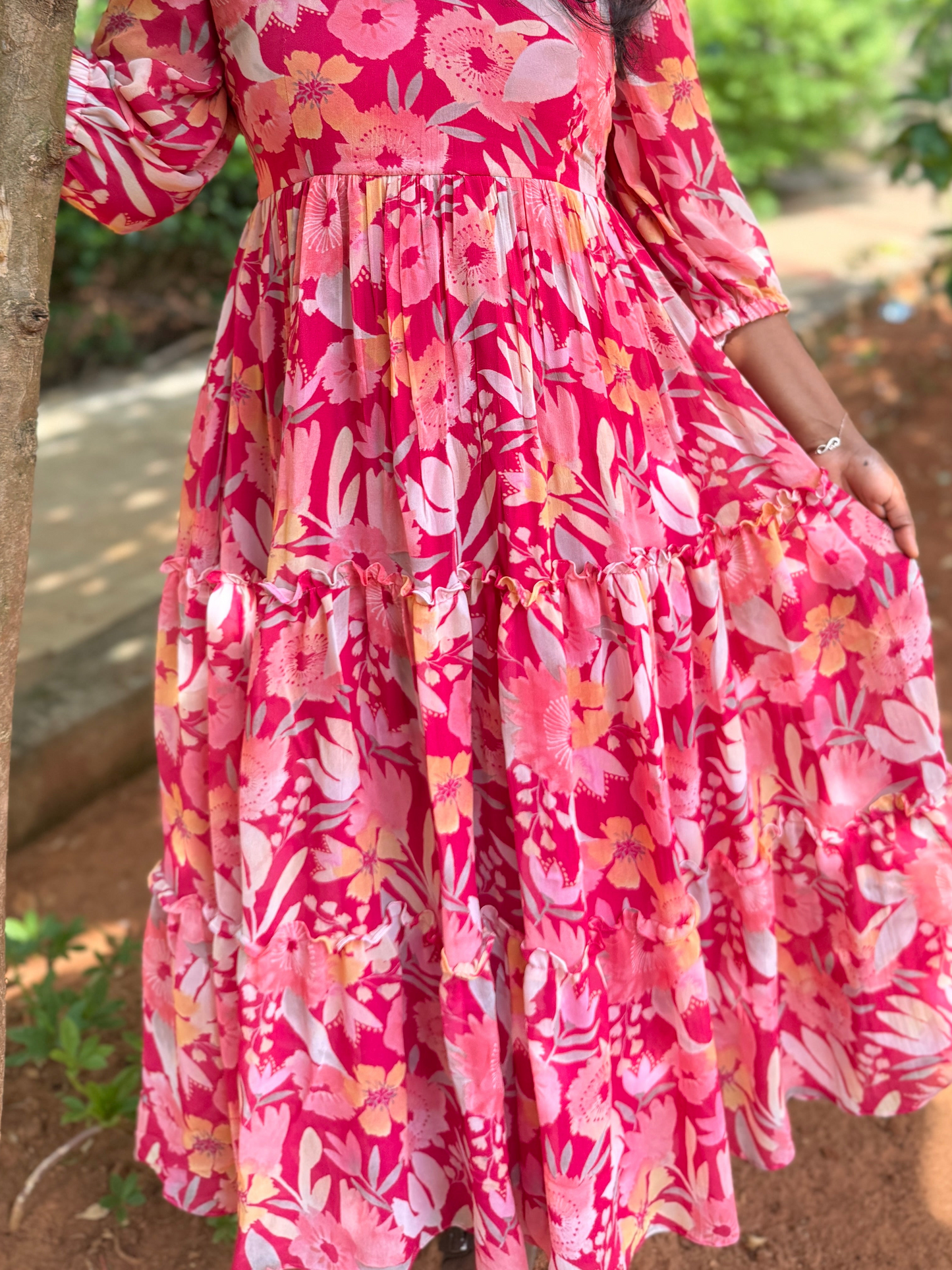Pink floral Georgette Maxi