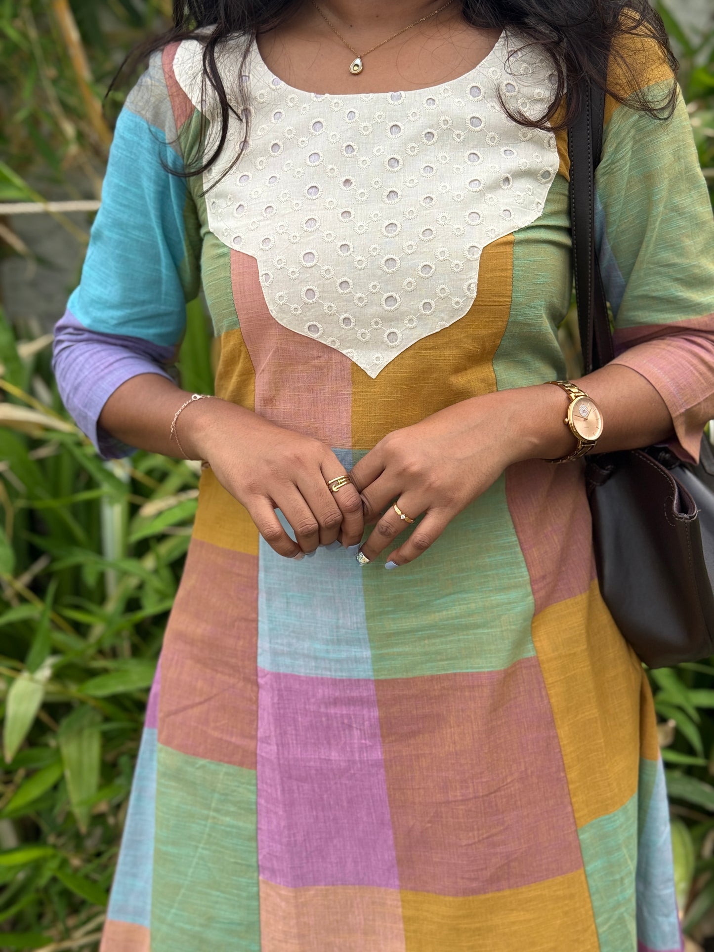 Pastel Madras Checks with Hakoba Patchwork A-Line Top & Pant
