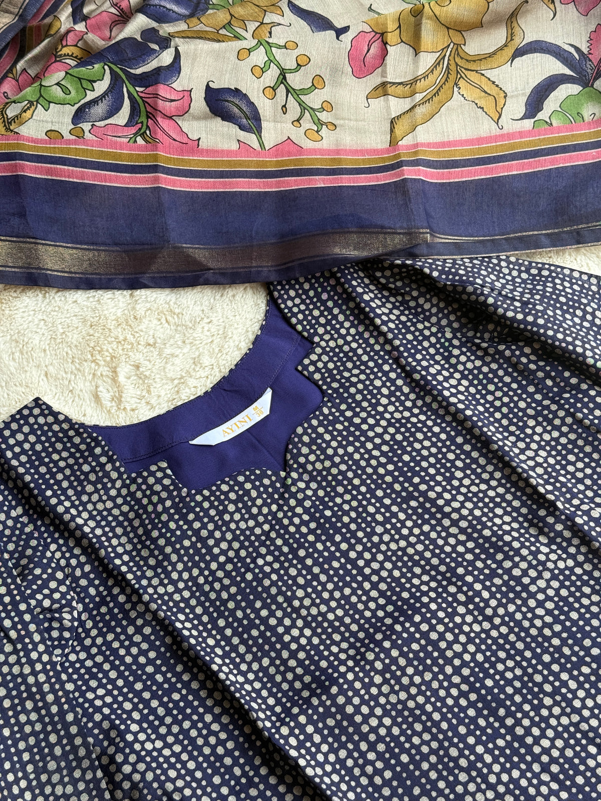 Blue Ploka Dots Chandari 3 pcs Set