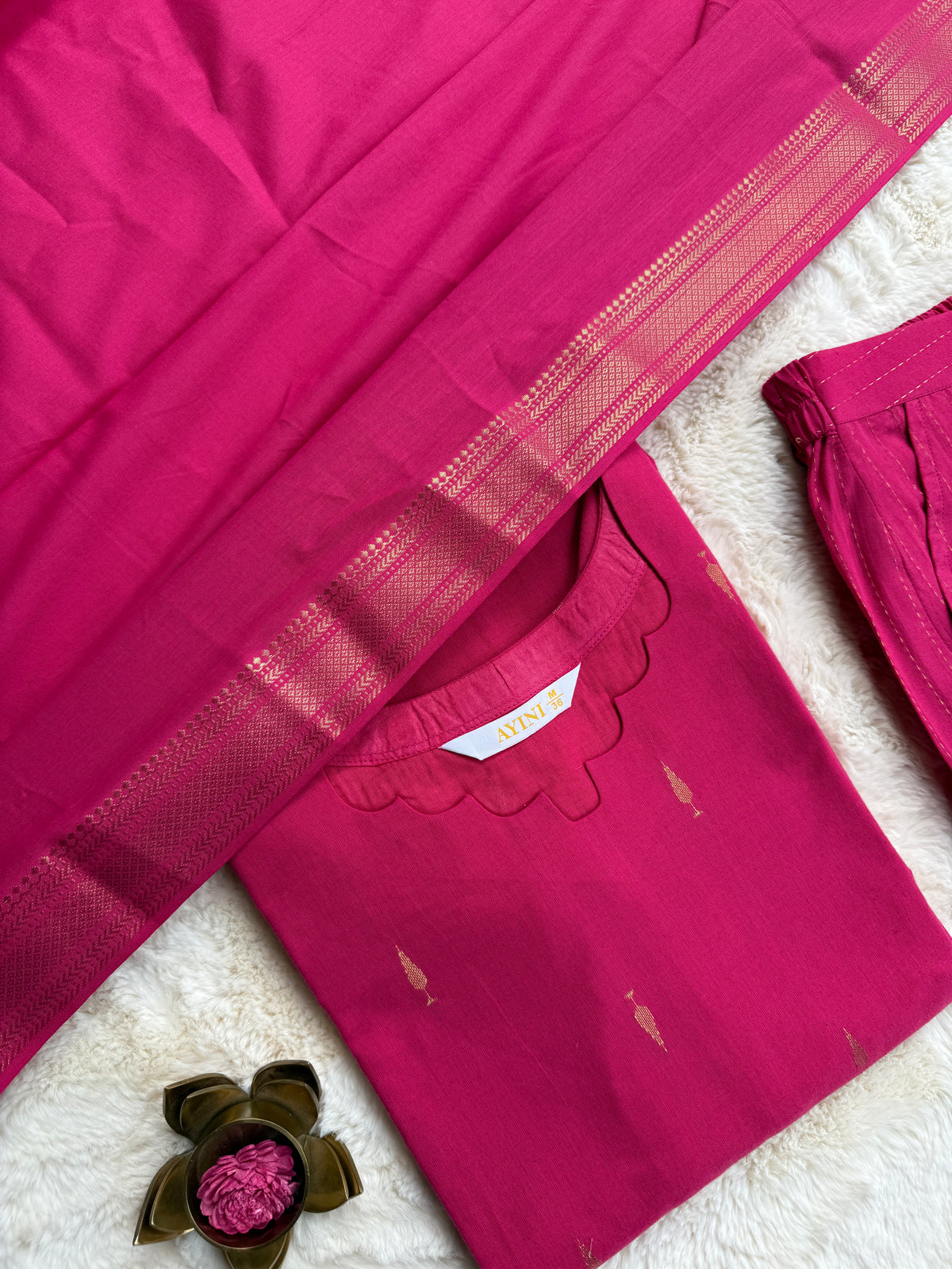 Handloom cotton Butta Pink 3 pcs Set
