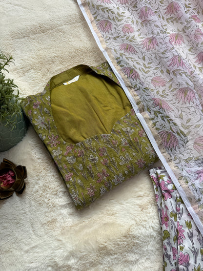 Green Floral blue kota 3 pcs Set
