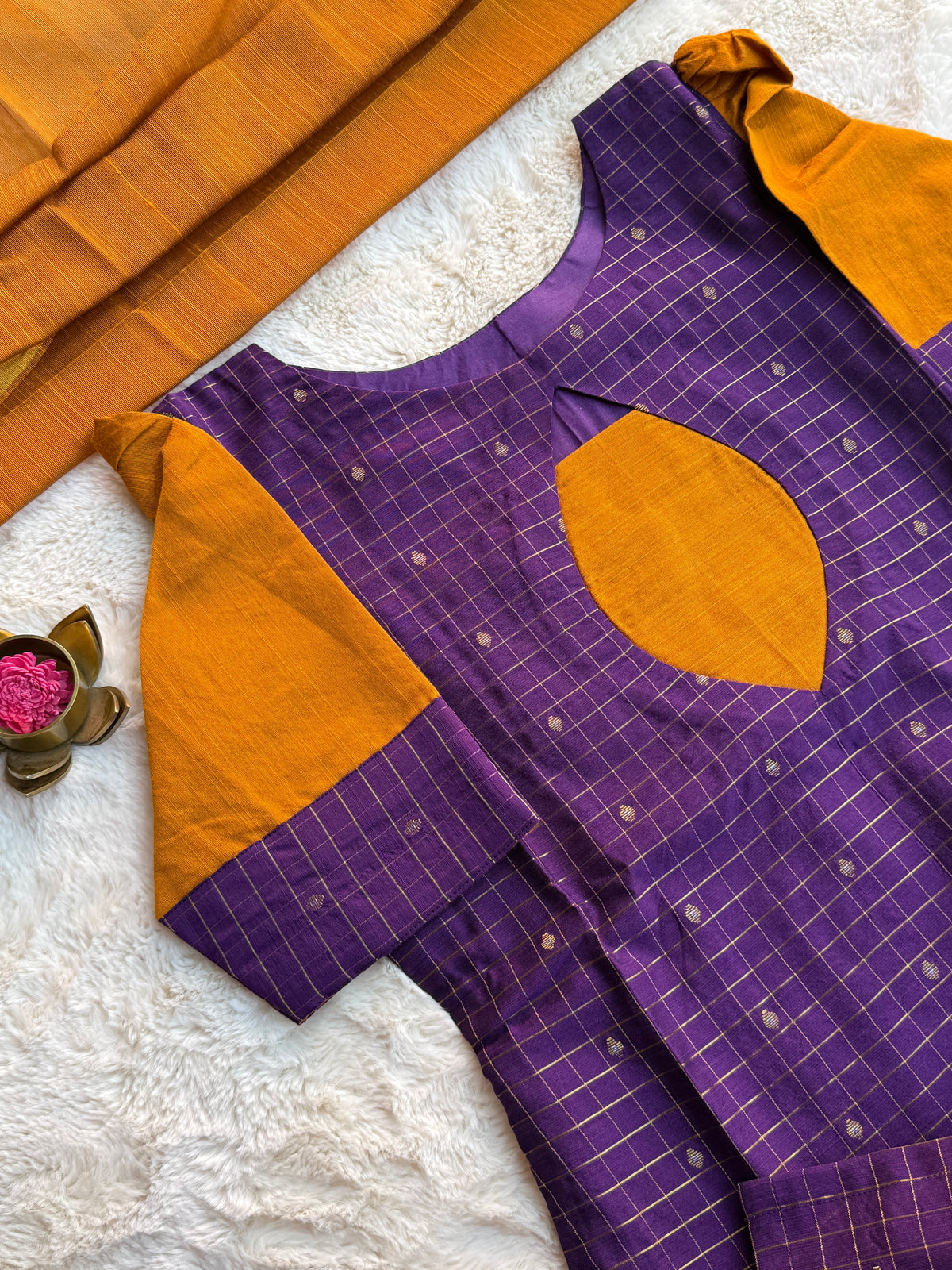 Purple Checks Butta Raw silk 3 pcs Set