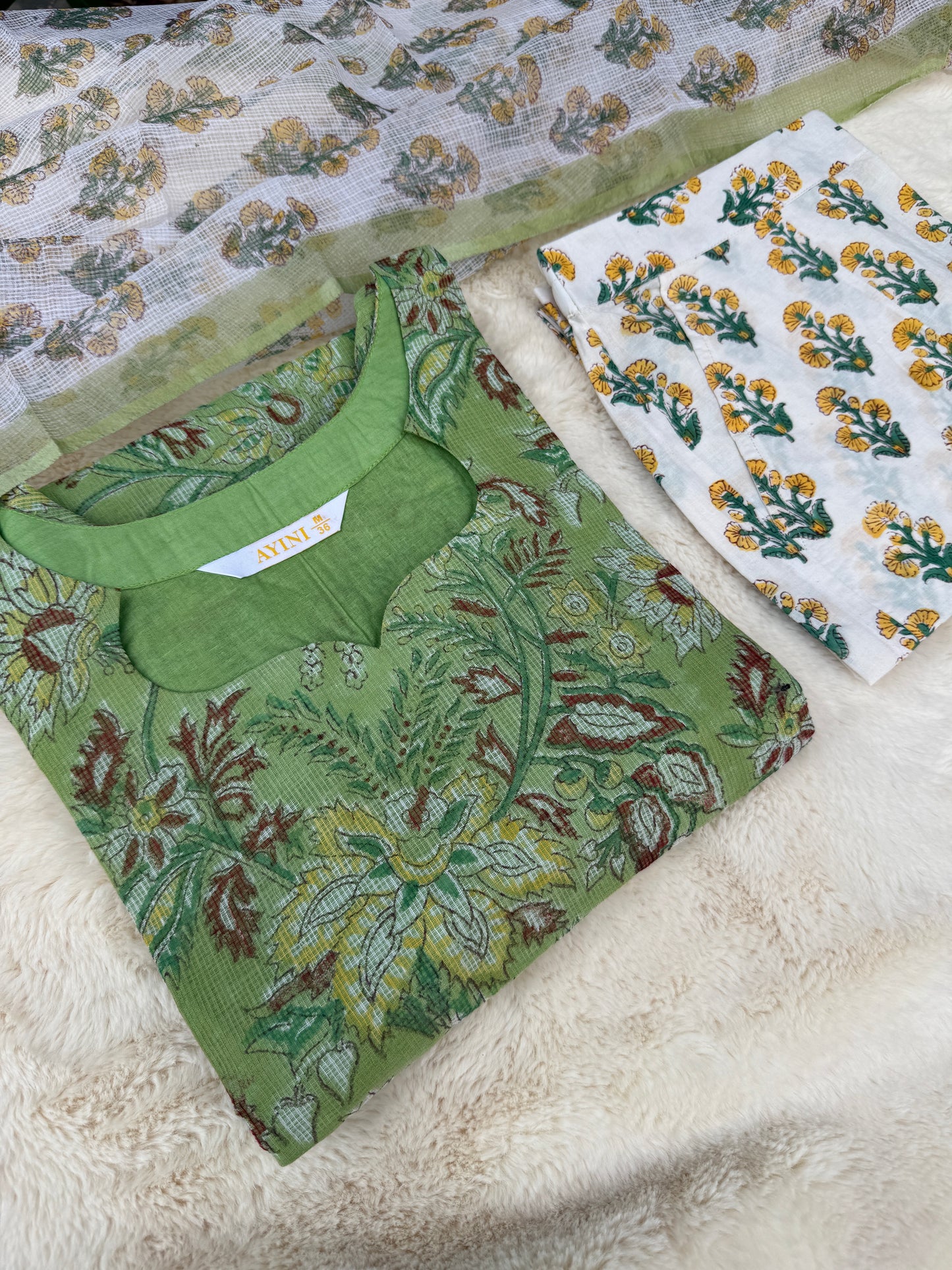 Floral teal green kota 3 pcs Set