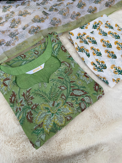 Floral teal green kota 3 pcs Set