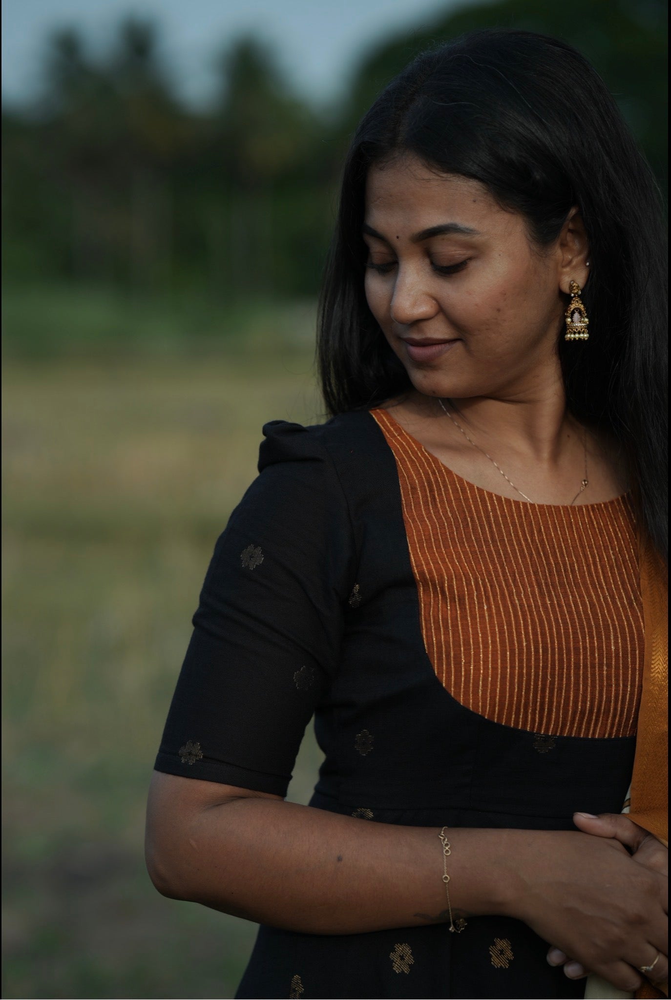 Midnight black Anarkali with Kalamkari dupatta