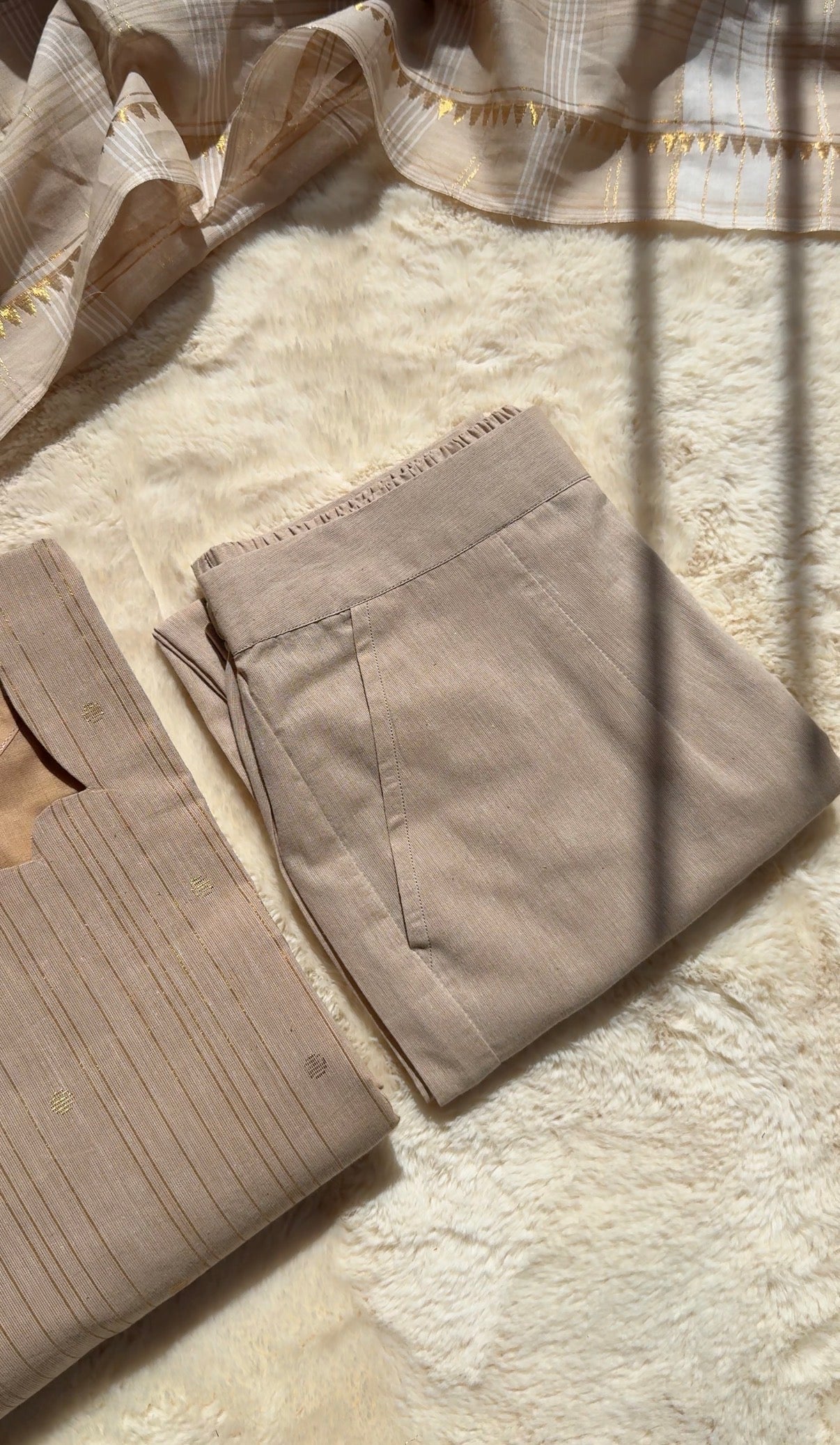 Handloom cotton Cream white 3 pcs Set