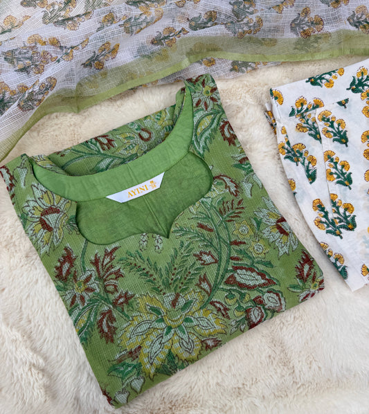 Floral teal green kota 3 pcs Set