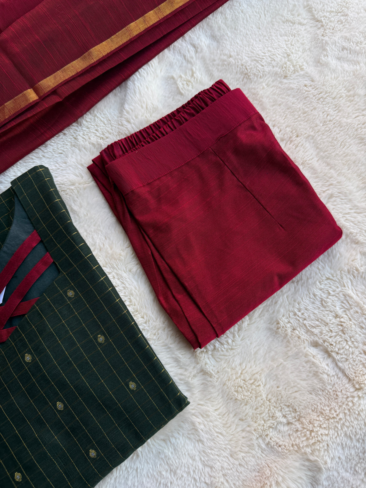 Green Checks Butta Raw silk 3 pcs Set