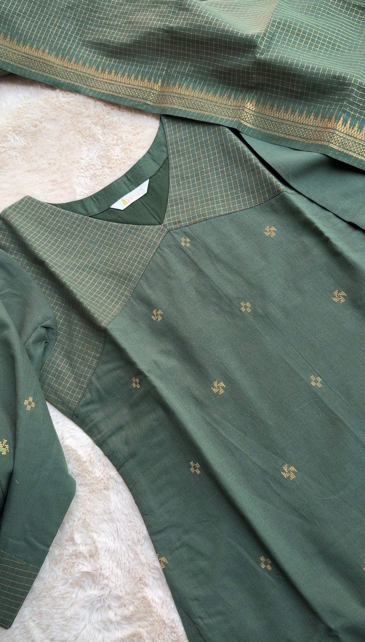South cotton Green checks 3 pcs Set
