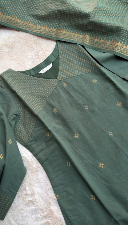 South cotton Green checks 3 pcs Set