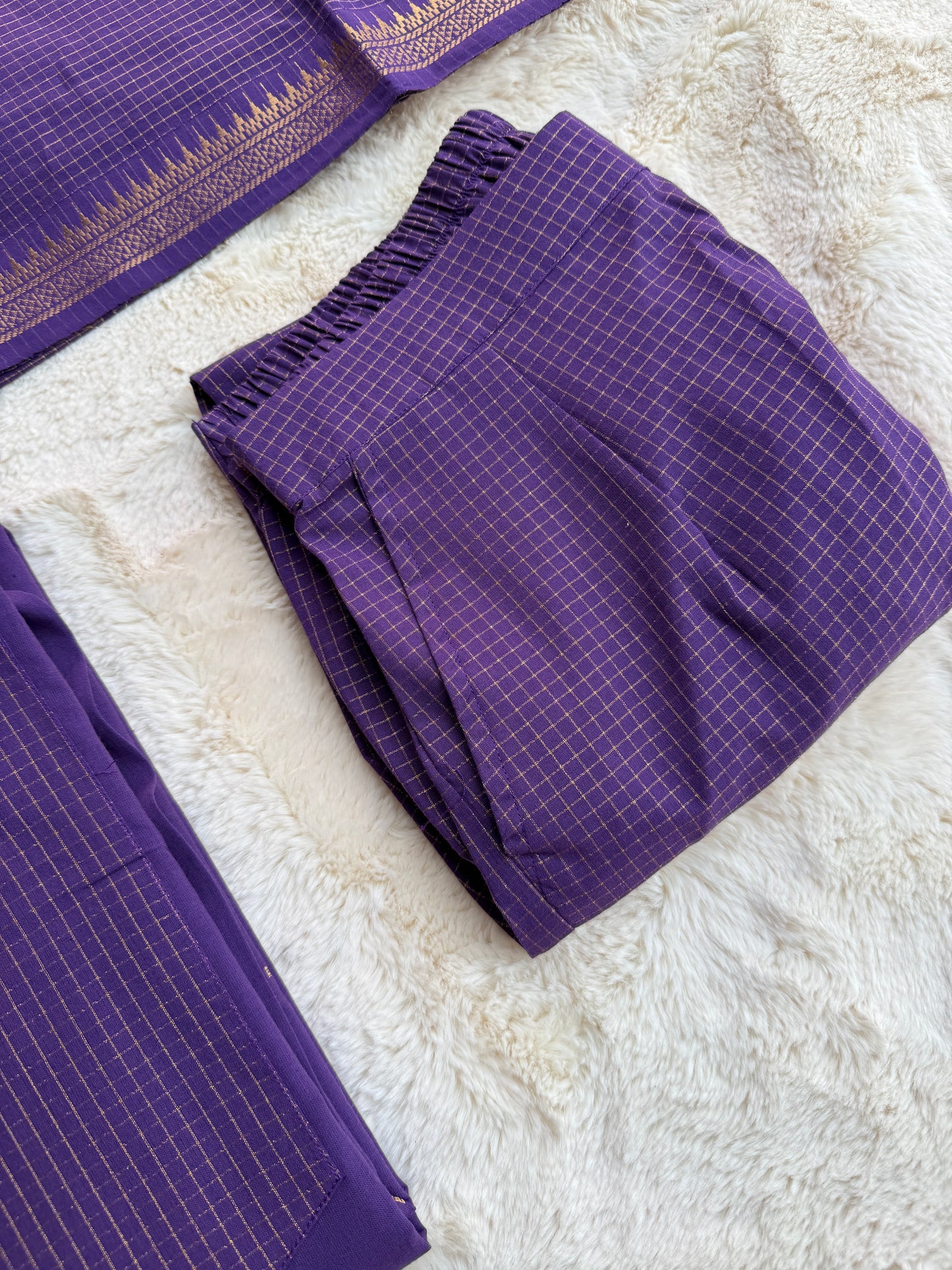 South cotton Purple checks 3 pcs Set