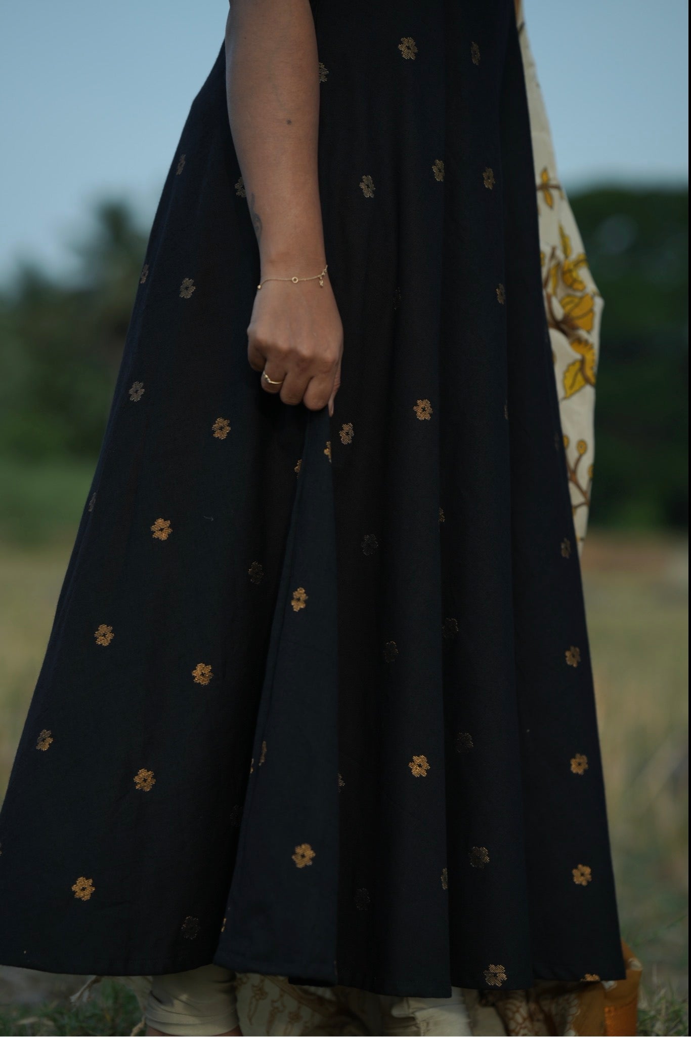 Midnight black Anarkali with Kalamkari dupatta