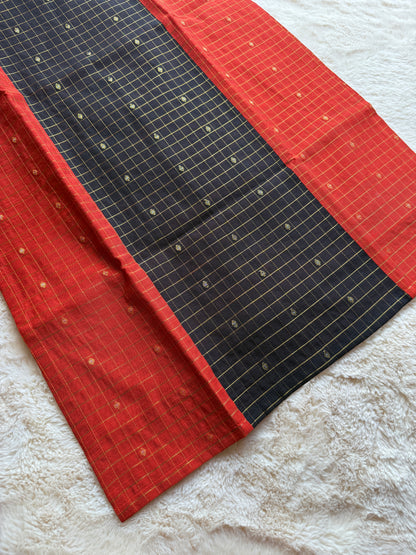Black & Orange Checks Butta Raw silk 3 pcs Set