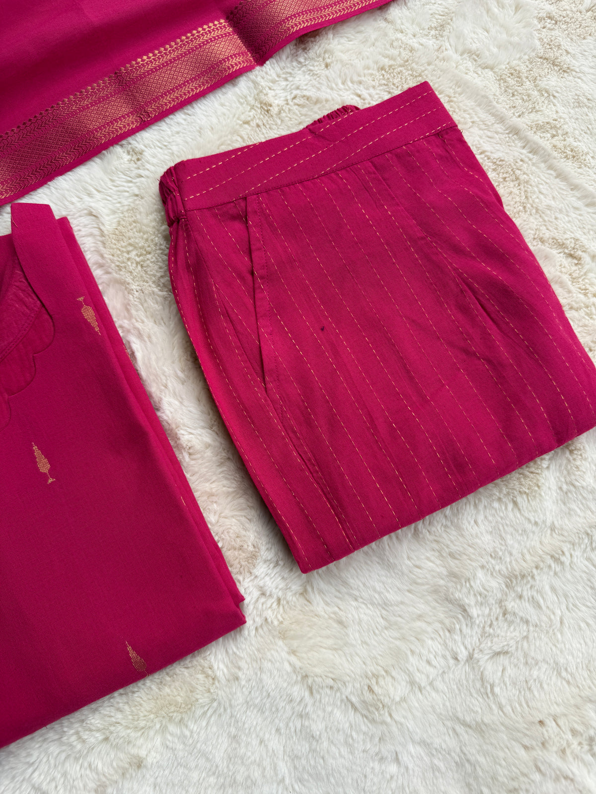 Handloom cotton Butta Pink 3 pcs Set