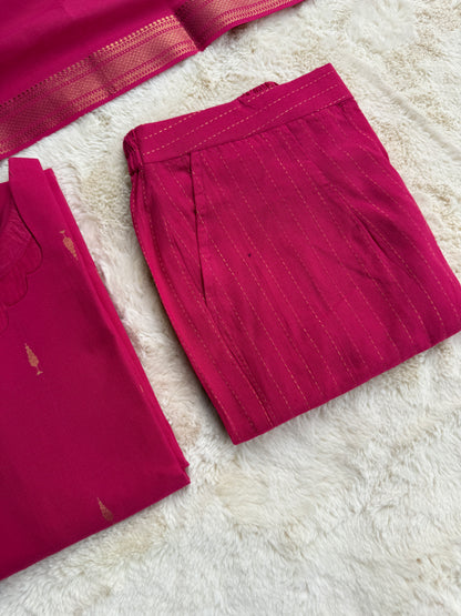 Handloom cotton Butta Pink 3 pcs Set