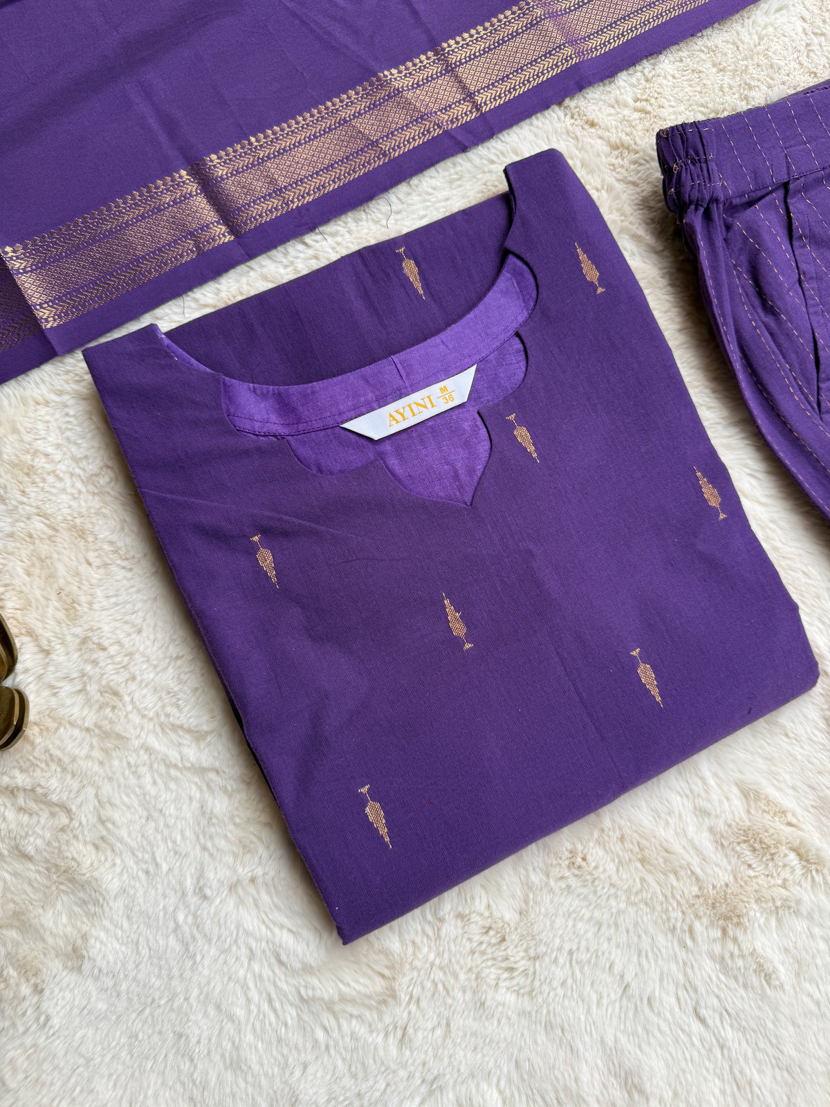 Handloom cotton Butta Purple 3 pcs Set