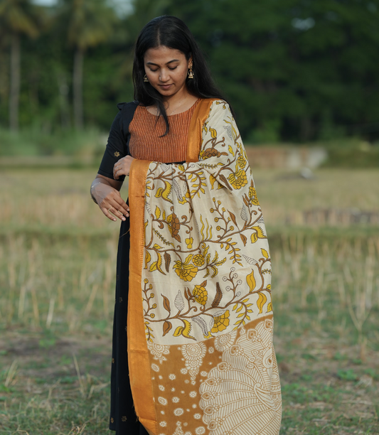 Midnight black Anarkali with Kalamkari dupatta