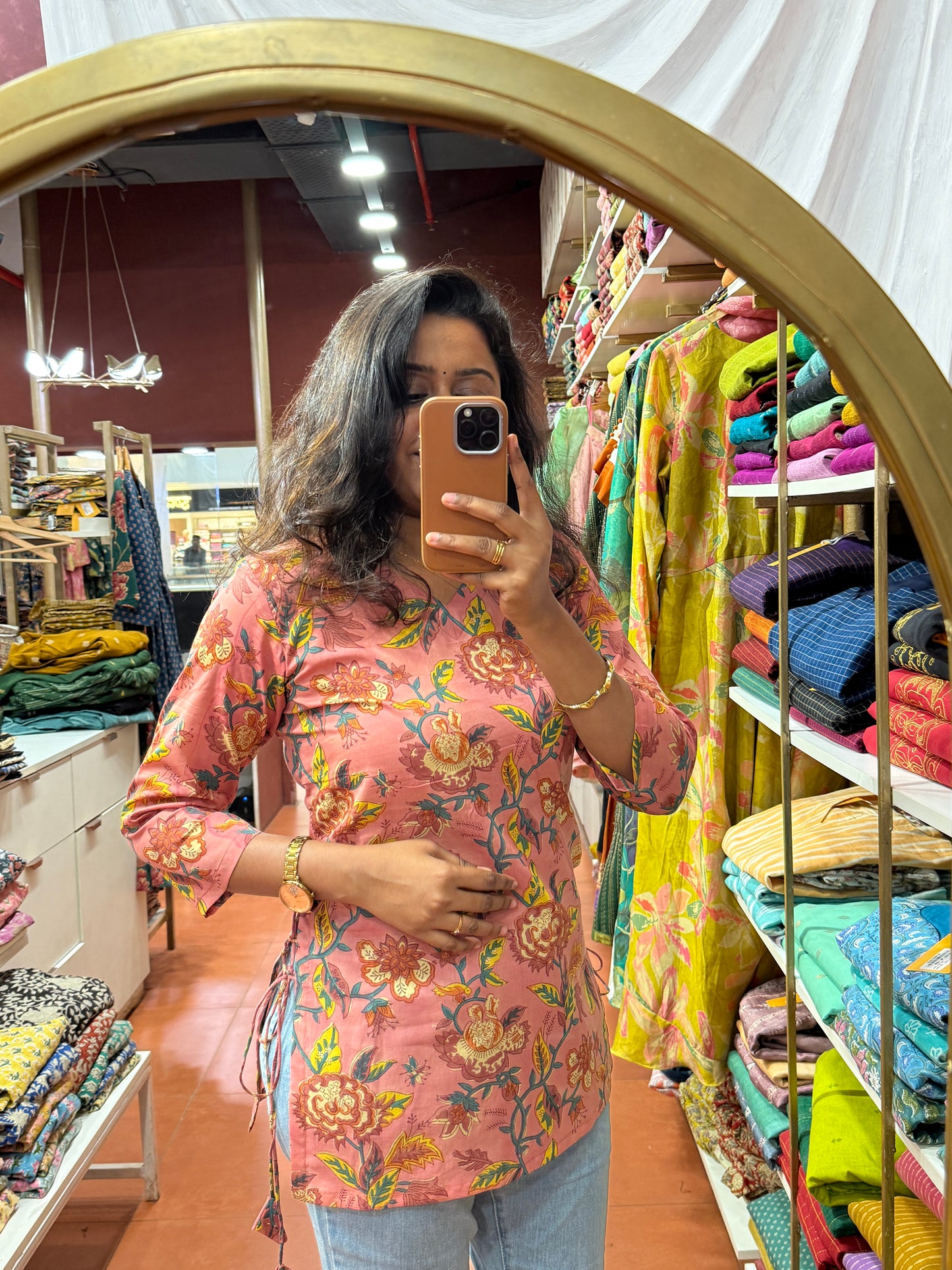 Peachy Floral Muse Short kurti