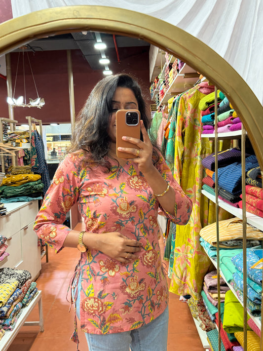 Peachy Floral Muse Short kurti