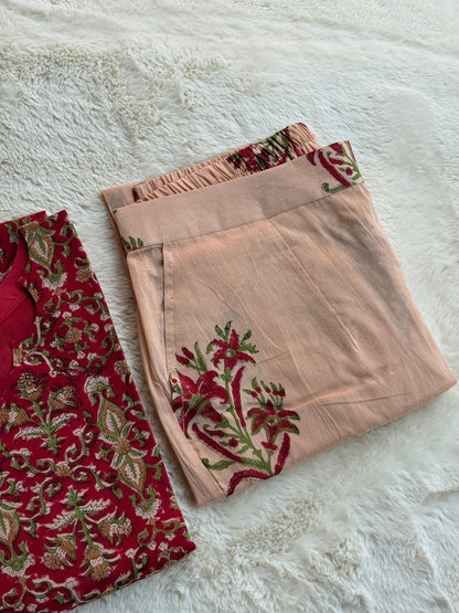 Red Hand block Print Co-ord sets