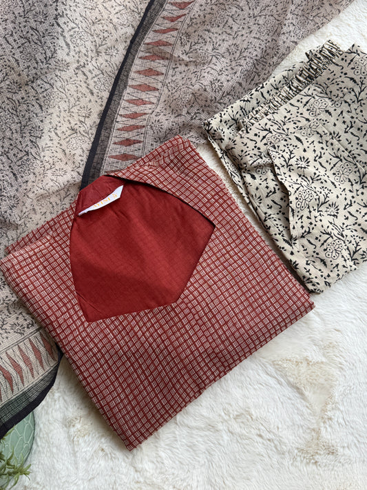 Rust Red checks kota 3 pcs Set