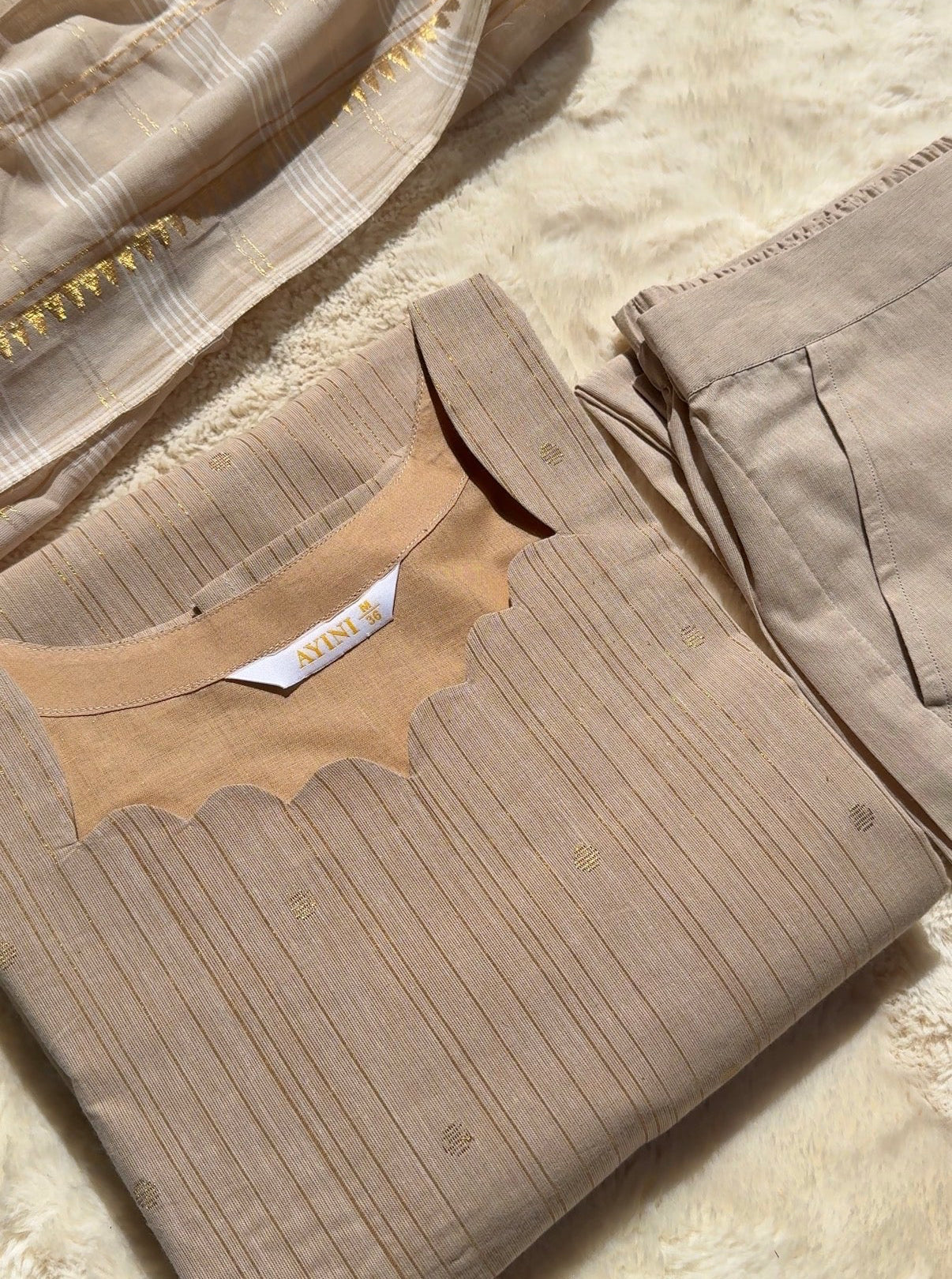 Handloom cotton Cream white 3 pcs Set