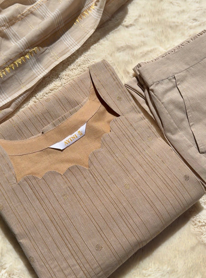 Handloom cotton Cream white 3 pcs Set
