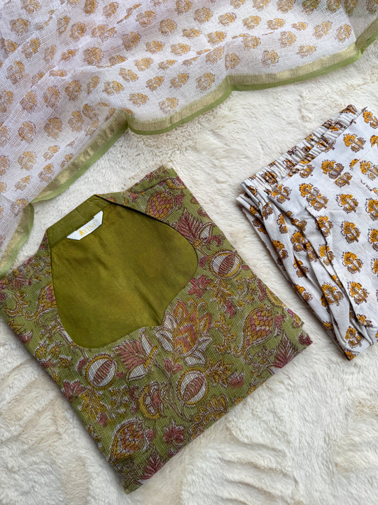Green Floral blue kota 3 pcs Set