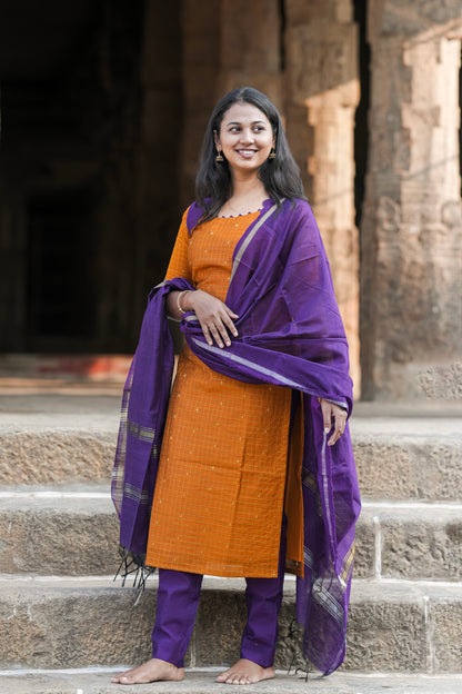 Mustard & purple with Scalloped pattern salwar sets