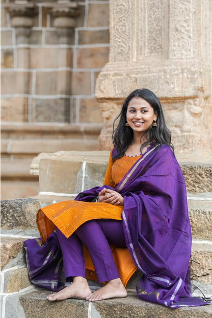 Mustard & purple with Scalloped pattern salwar sets