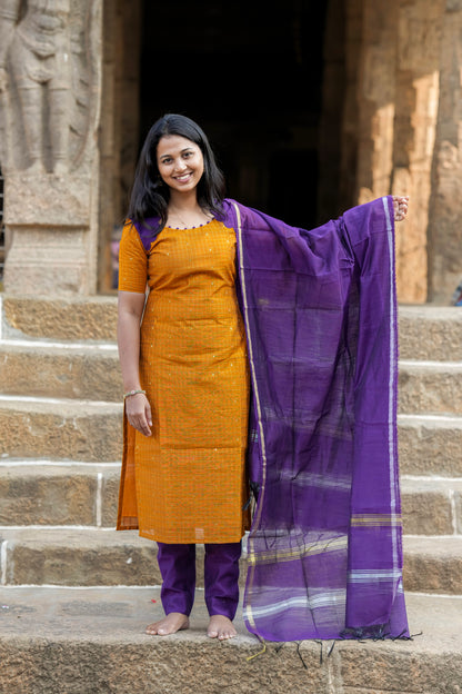 Mustard & purple with Scalloped pattern salwar sets