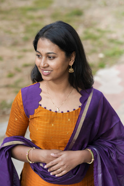 Mustard & purple with Scalloped pattern salwar sets