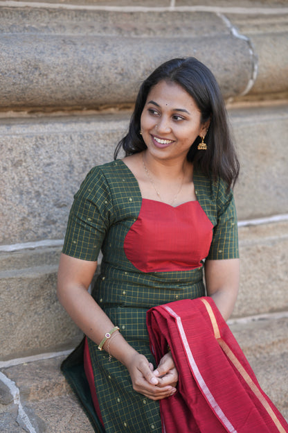 Dark olive Green & Red with pattern salwar sets