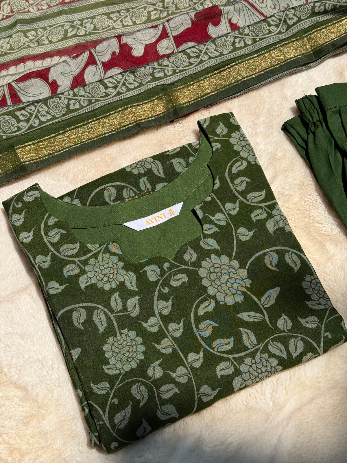 Green floral Chandari 3 pcs Set