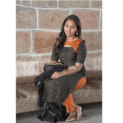 Black & Mustard with Scalloped pattern salwar sets